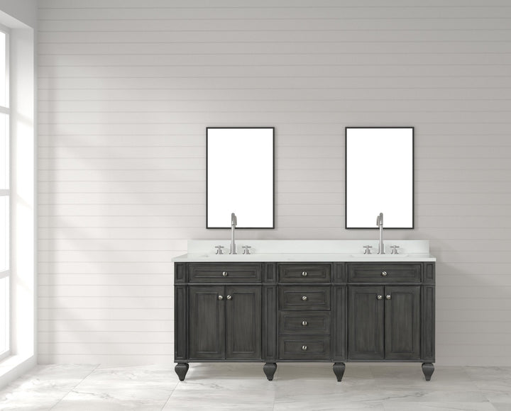 Winston 72" Double Sink Vanity with White Quartz Top - Design Element Bath Kitchen - Bathroom Vanity - Warm White