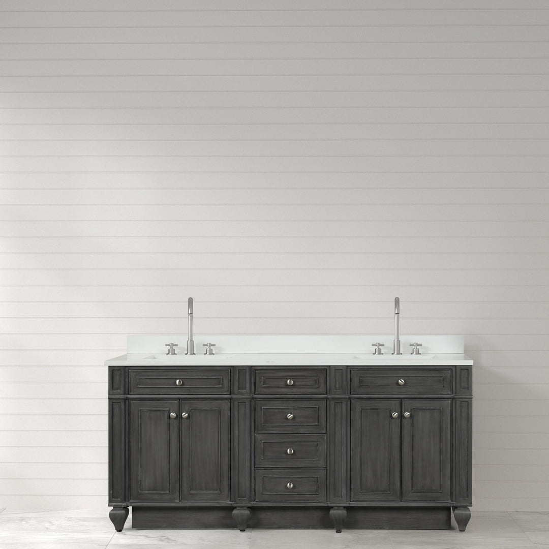 Winston 72" Double Sink Vanity with White Quartz Top - Design Element Bath Kitchen - Bathroom Vanity - Warm White