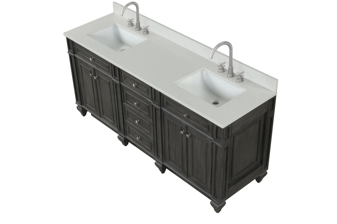 Winston 72" Double Sink Vanity with White Quartz Top - Design Element Bath Kitchen - Bathroom Vanity - Warm White