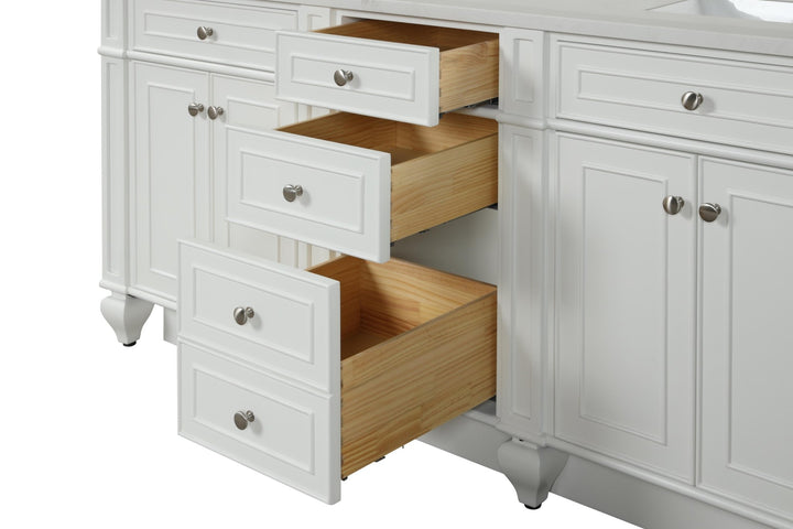 Winston 72" Double Sink Vanity with White Quartz Top - Design Element Bath Kitchen - Bathroom Vanity - Warm White