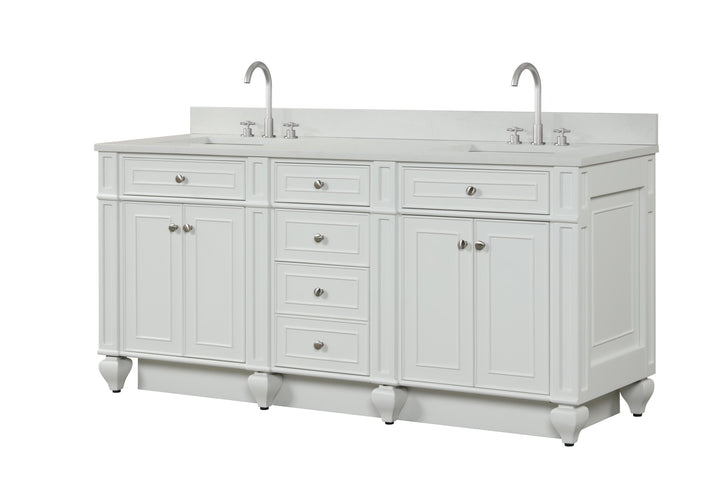 Winston 72" Double Sink Vanity with White Quartz Top - Design Element Bath Kitchen - Bathroom Vanity - Warm White