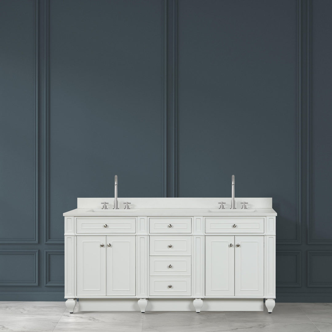 Winston 72" Double Sink Vanity with White Quartz Top - Design Element Bath Kitchen - Bathroom Vanity - Warm White
