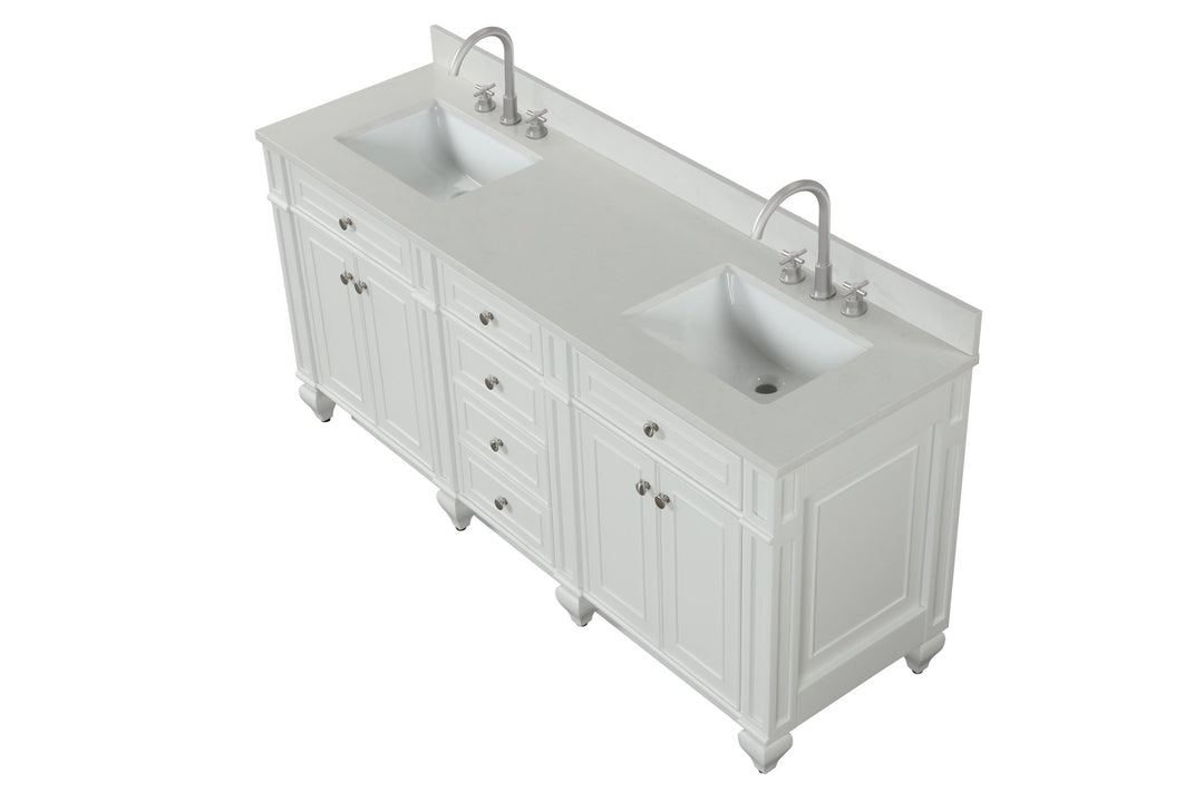 Winston 72" Double Sink Vanity with White Quartz Top - Design Element Bath Kitchen - Bathroom Vanity - Warm White
