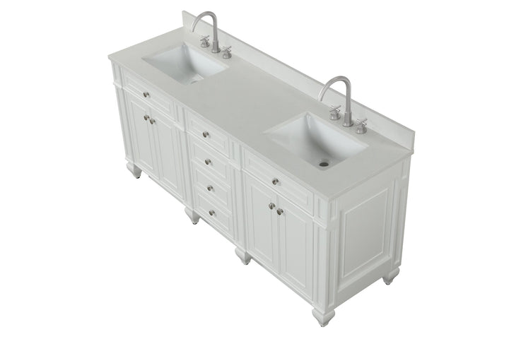 Winston 72" Double Sink Vanity with White Quartz Top - Design Element Bath Kitchen - Bathroom Vanity - Warm White
