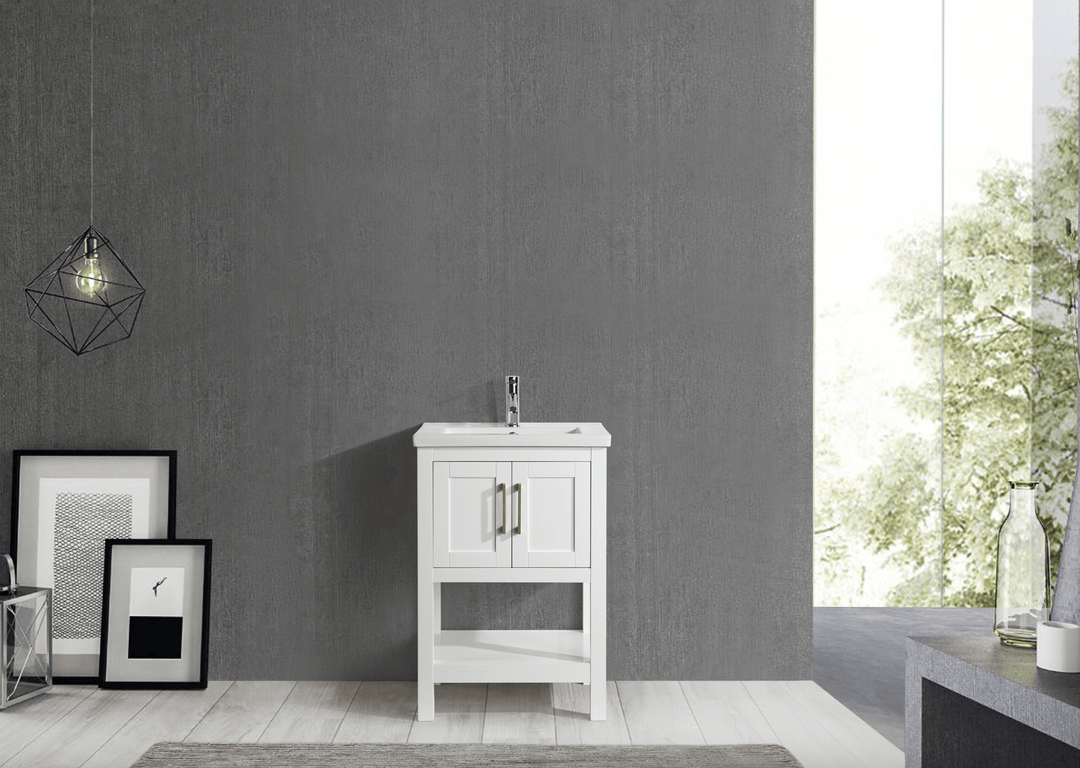 Alissa 24" Single Sink Vanity with Porcelain Top - Design Element Bath Kitchen - Bathroom Vanity -
