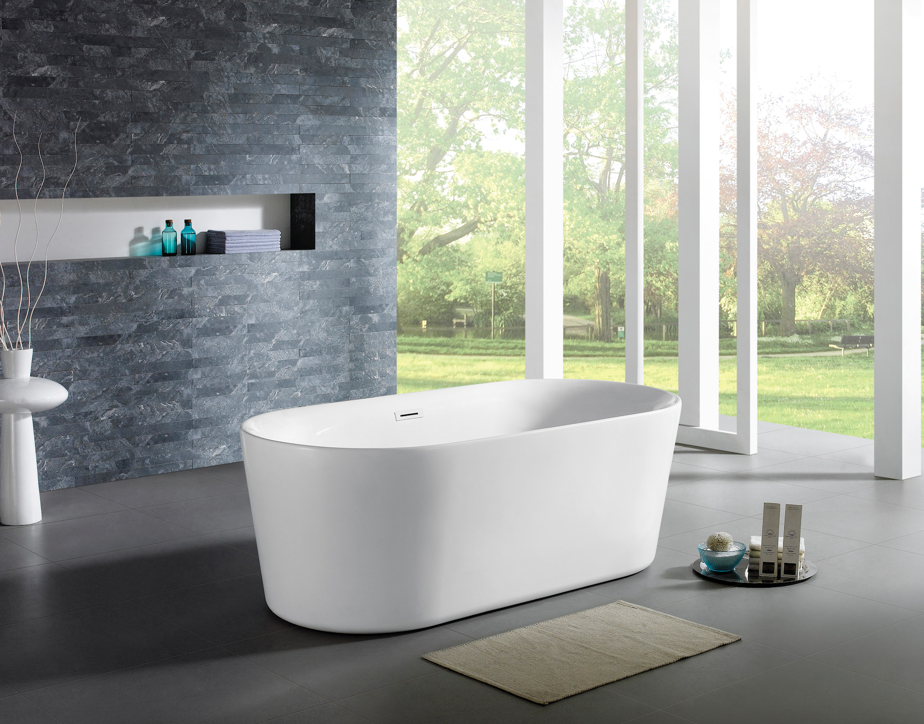 67" Acrylic Oval Double Ended Flatbottom Freestanding Bathtub in Glossy White