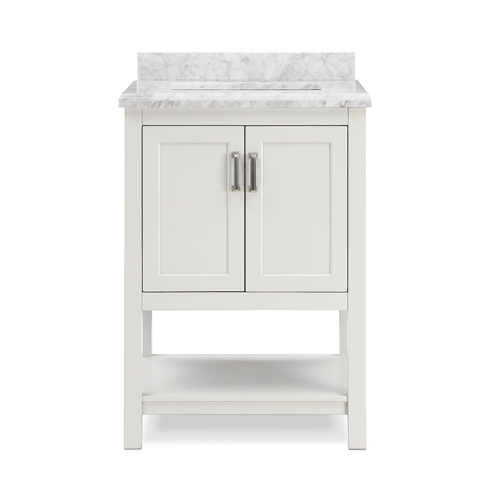 Affinity 25 in. W x 22 in. D x 36 in. H Single Sink Freestanding Bath Vanity in White with Carrara Marble Top