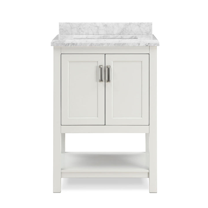 Affinity 25 in. W x 22 in. D x 36 in. H Single Sink Freestanding Bath Vanity in White with Carrara Marble Top