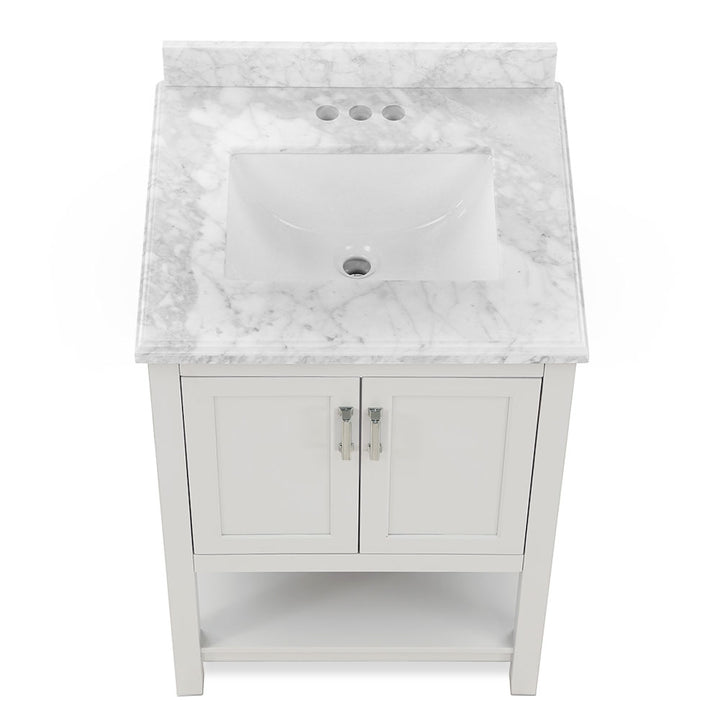 Affinity 25 in. W x 22 in. D x 36 in. H Single Sink Freestanding Bath Vanity in White with Carrara Marble Top