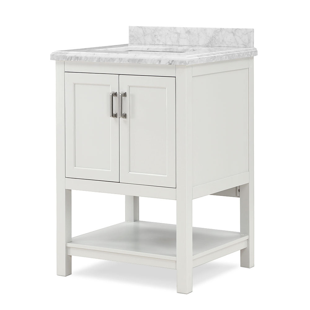 Affinity 25 in. W x 22 in. D x 36 in. H Single Sink Freestanding Bath Vanity in White with Carrara Marble Top