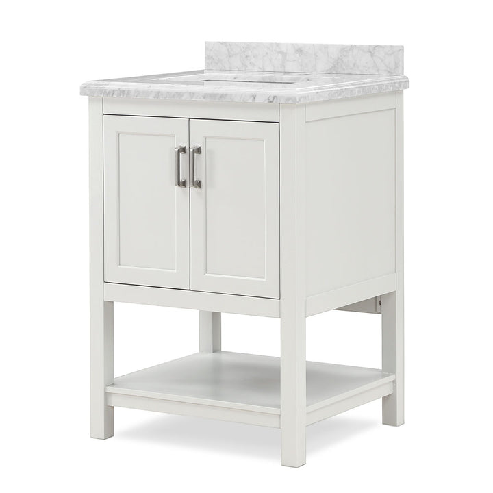 Affinity 25 in. W x 22 in. D x 36 in. H Single Sink Freestanding Bath Vanity in White with Carrara Marble Top
