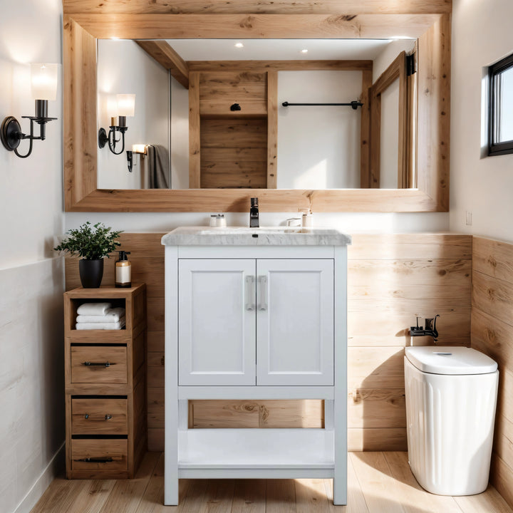 Affinity 25 in. W x 22 in. D x 36 in. H Single Sink Freestanding Bath Vanity in White with Carrara Marble Top