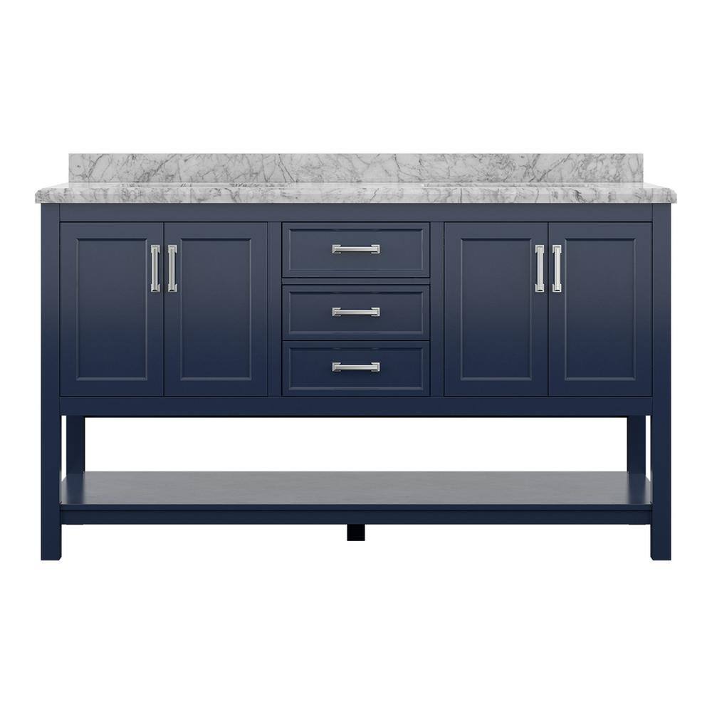Affinity 61" Double Sink Vanity with White & Gray Carrara Marble Top