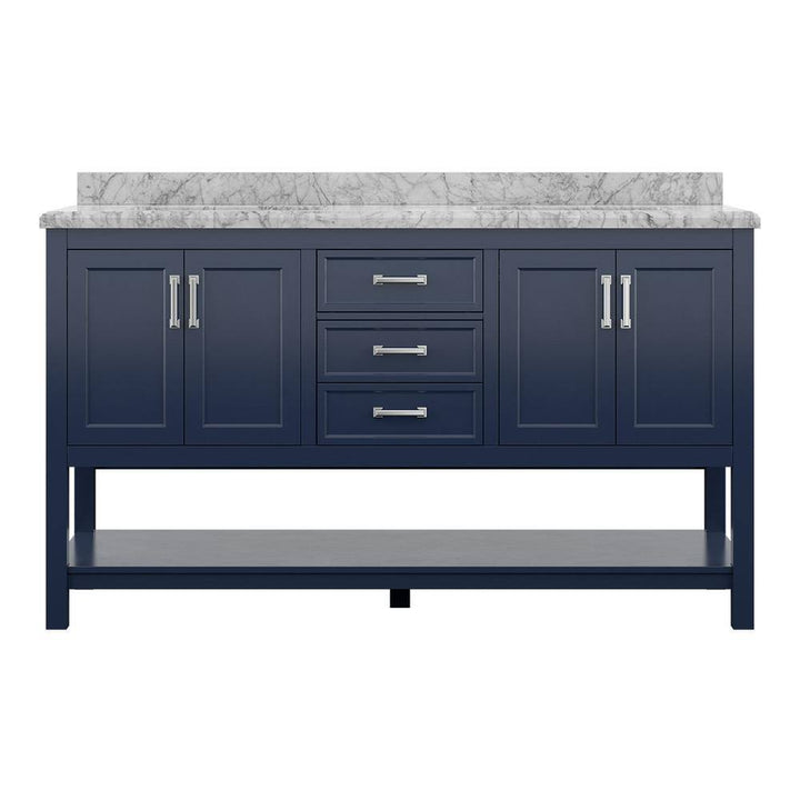 Affinity 61" Double Sink Vanity with White & Gray Carrara Marble Top