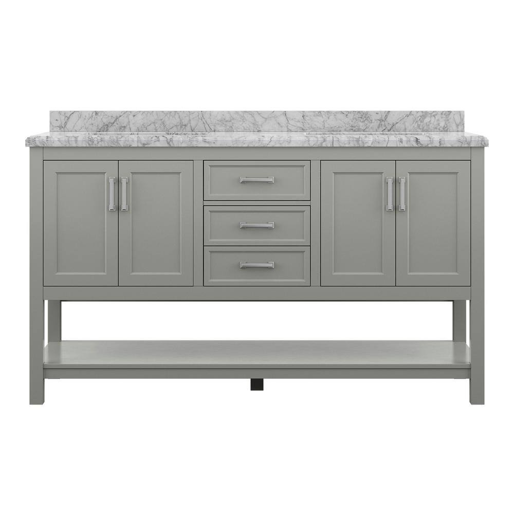 Affinity 61" Double Sink Vanity with White & Gray Carrara Marble Top