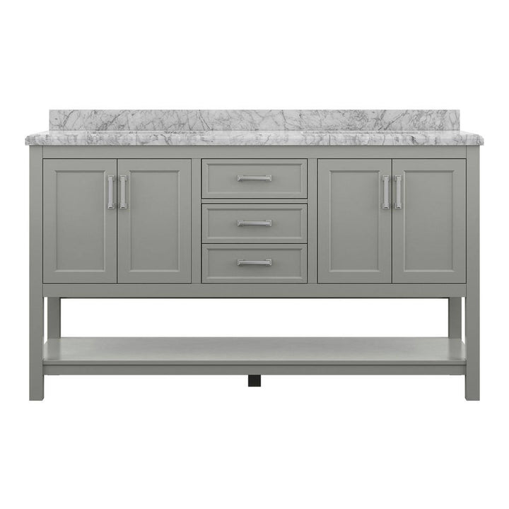 Affinity 61" Double Sink Vanity with White & Gray Carrara Marble Top