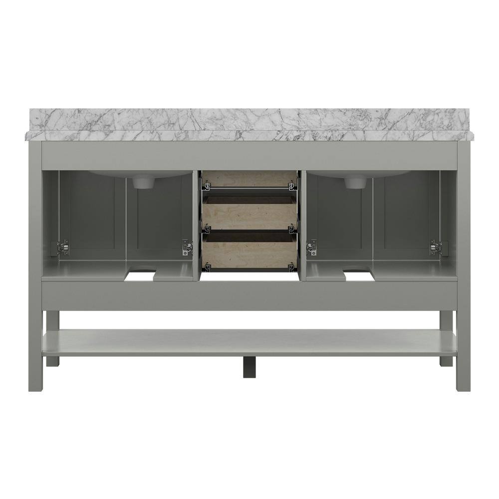 Affinity 61" Double Sink Vanity with White & Gray Carrara Marble Top