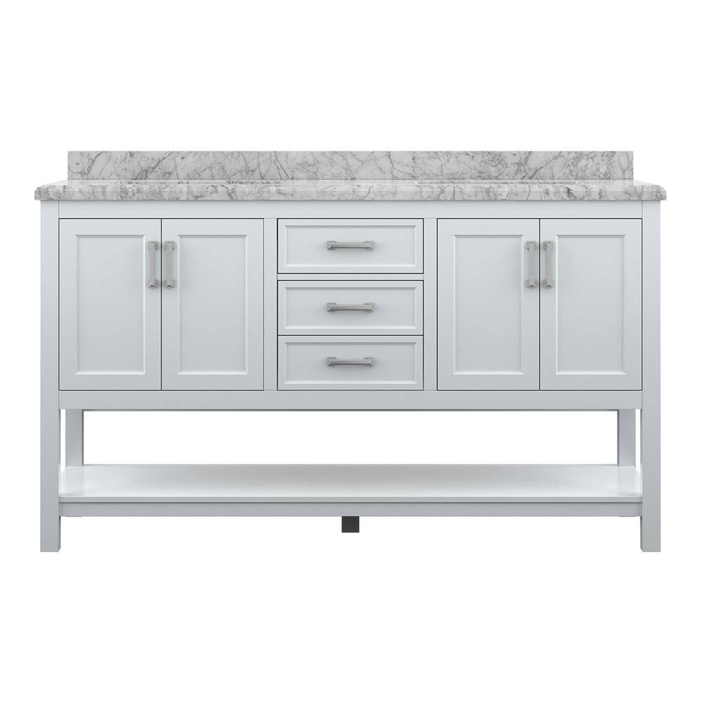 Affinity 61" Double Sink Vanity with White & Gray Carrara Marble Top