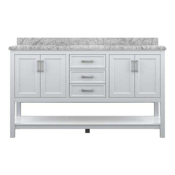 Affinity 61" Double Sink Vanity with White & Gray Carrara Marble Top