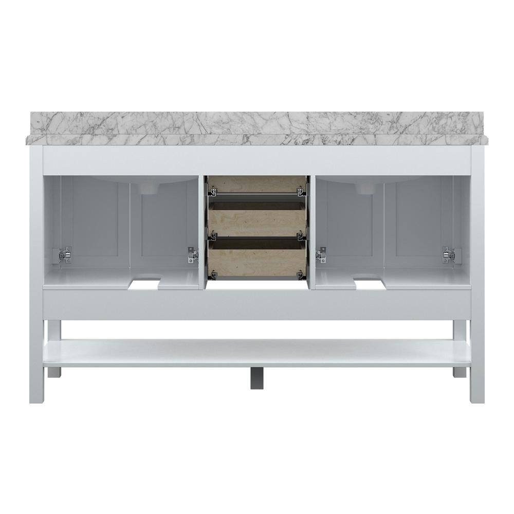 Affinity 61" Double Sink Vanity with White & Gray Carrara Marble Top