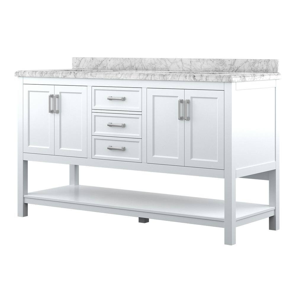Affinity 61" Double Sink Vanity with White & Gray Carrara Marble Top