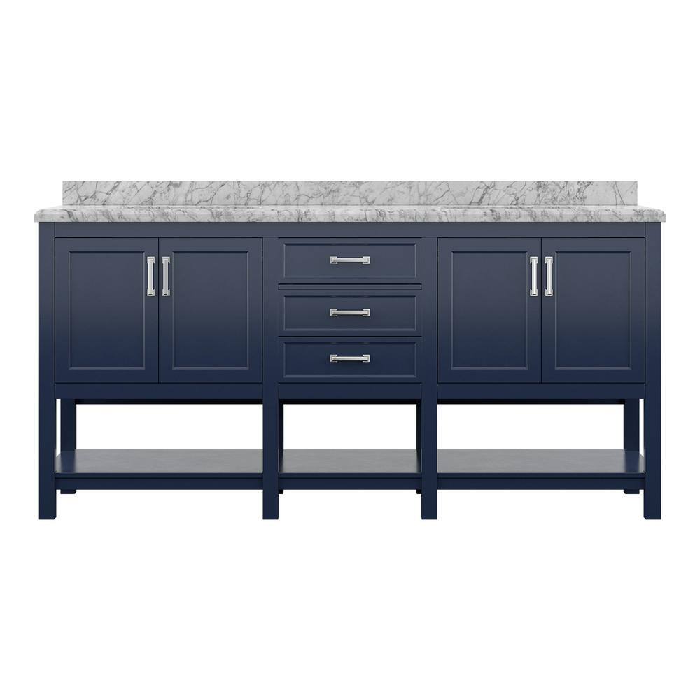 Affinity 72" Double Sink Vanity with White & Gray Carrara Marble Top