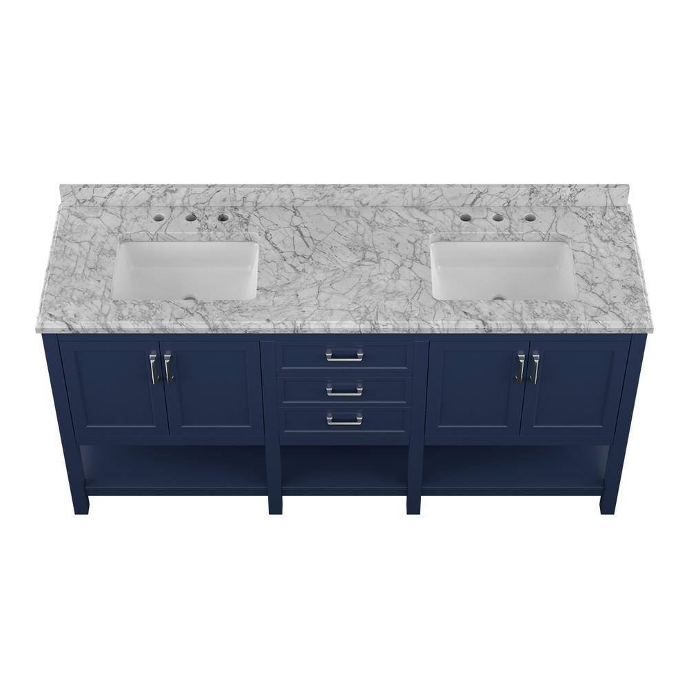 Affinity 72" Double Sink Vanity with White & Gray Carrara Marble Top