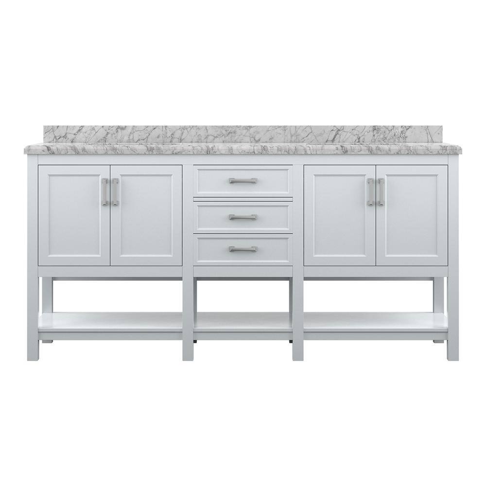Affinity 72" Double Sink Vanity with White & Gray Carrara Marble Top