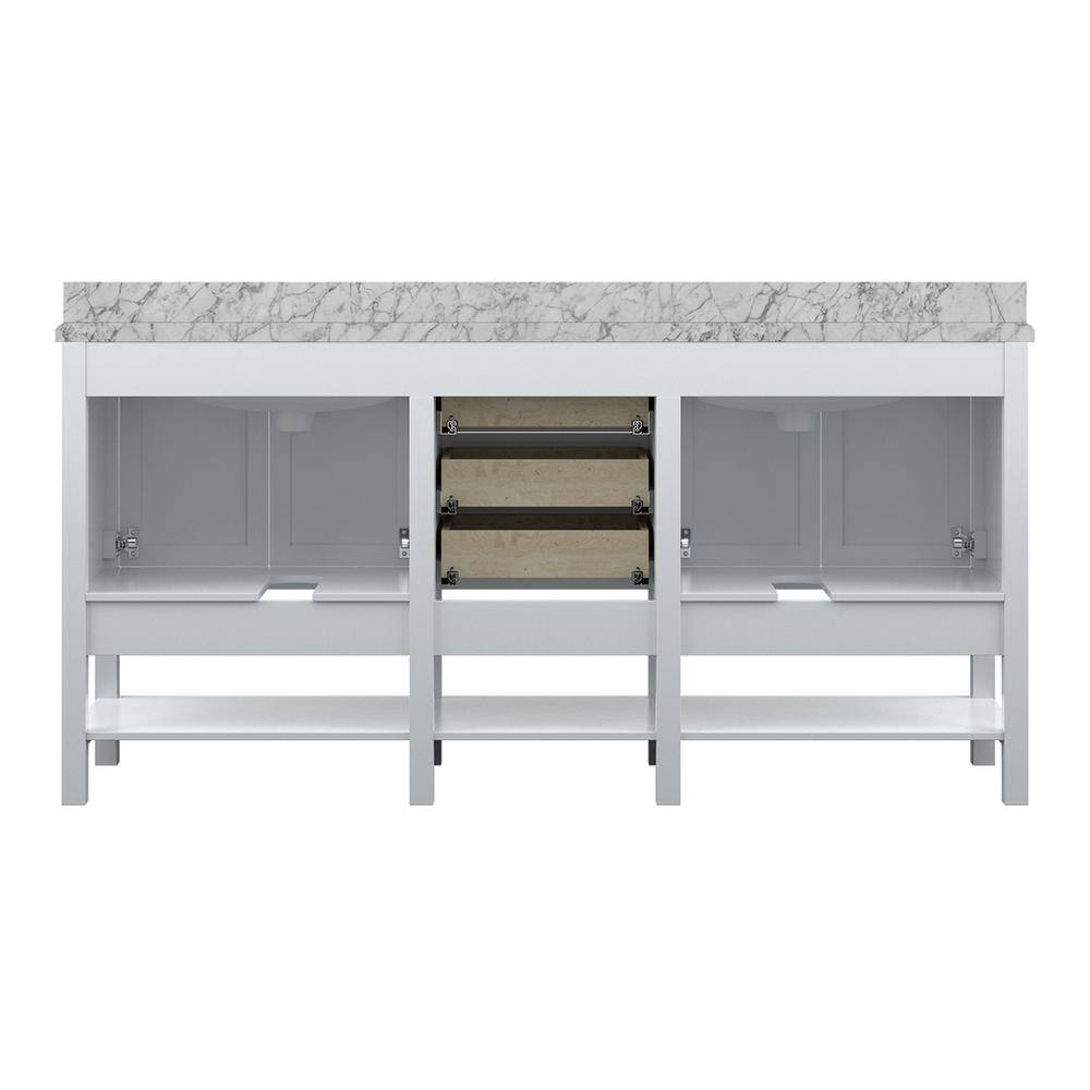 Affinity 72" Double Sink Vanity with White & Gray Carrara Marble Top
