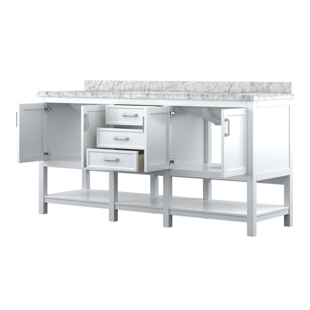 Affinity 72" Double Sink Vanity with White & Gray Carrara Marble Top