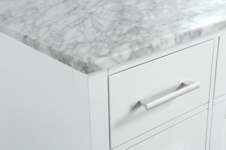 London 54" Single Sink Vanity in White with Marble Vanity Top with Matching Mirror