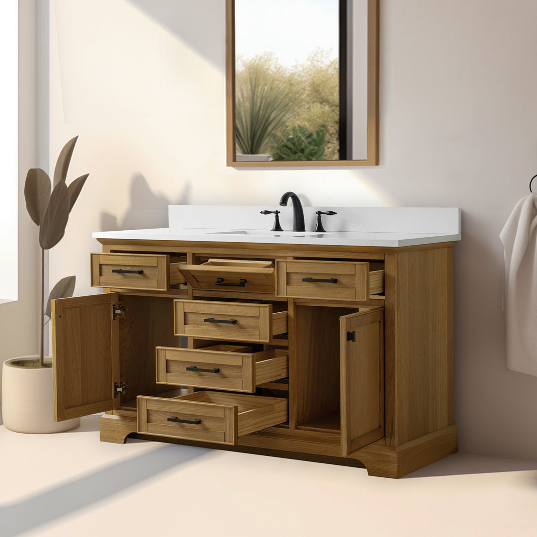 Milano 54" Single Sink Vanity with White Quartz Top
