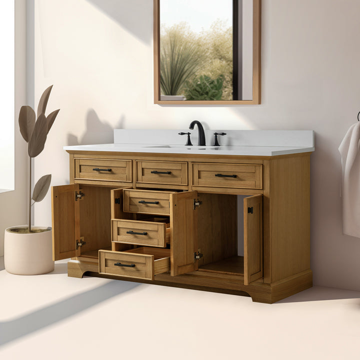 Milano 60" Single Sink Vanity with White Quartz Top