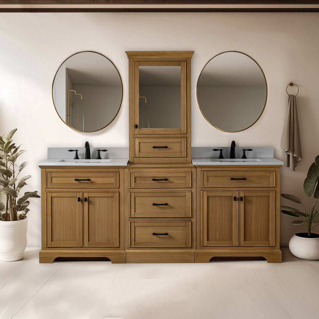 Milano 84" Modular Double Sink Vanity Set with White Quartz Top