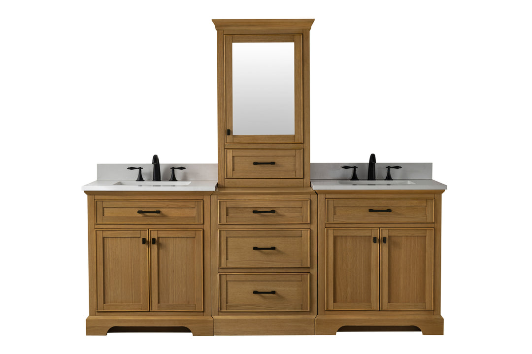 Milano 84" Modular Double Sink Vanity Set with White Quartz Top
