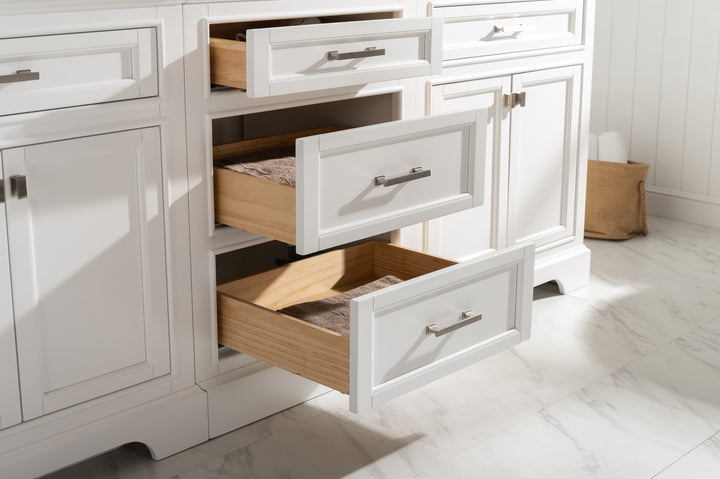 Milano 84" Modular Double Sink Vanity Set with White Quartz Top
