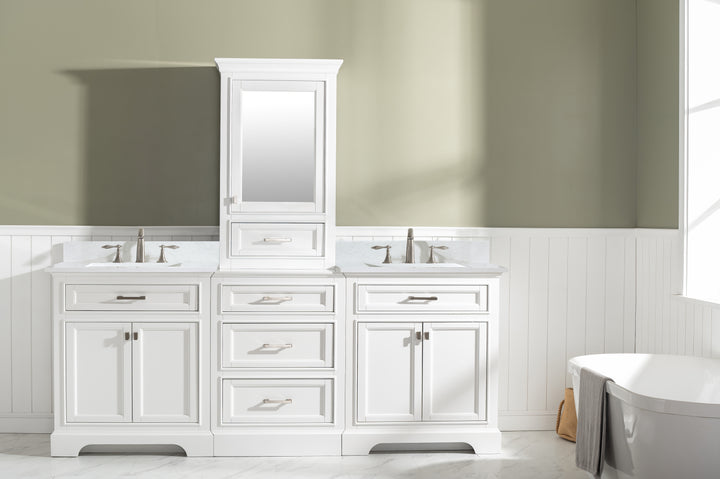 Milano 84" Modular Double Sink Vanity Set with White Quartz Top