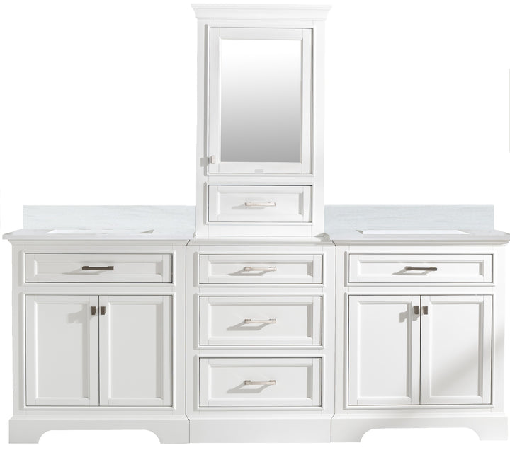 Milano 84" Modular Double Sink Vanity Set with White Quartz Top