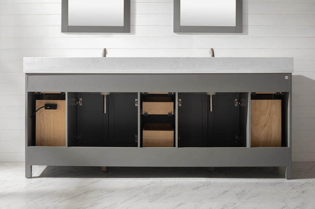Valentino 84" Double Sink Vanity with White Quartz Top