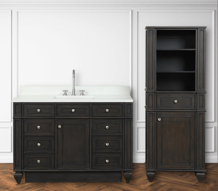 Winston 48" Single Sink Vanity with White Quartz Top - Design Element Bath Kitchen - Bathroom Vanity - Brown