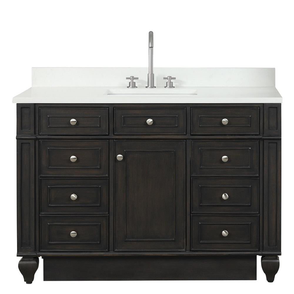 Winston 48" Single Sink Vanity with White Quartz Top - Design Element Bath Kitchen - Bathroom Vanity - Warm White