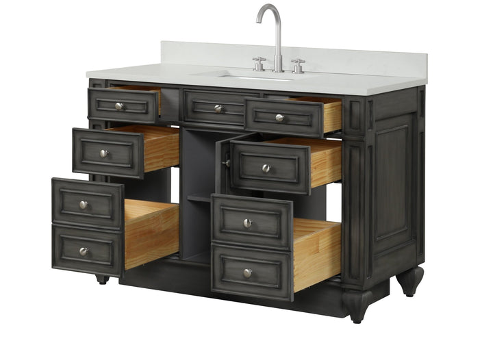 Winston 48" Single Sink Vanity with White Quartz Top - Design Element Bath Kitchen - Bathroom Vanity - Warm White