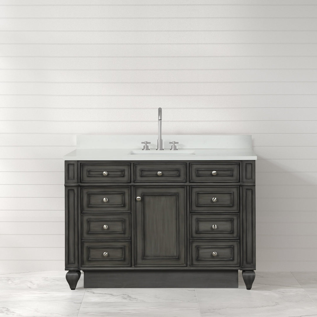 Winston 48" Single Sink Vanity with White Quartz Top - Design Element Bath Kitchen - Bathroom Vanity - Charcoal Gray
