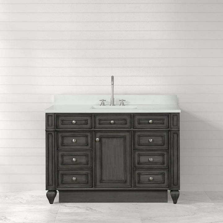 Winston 48" Single Sink Vanity with White Quartz Top - Design Element Bath Kitchen - Bathroom Vanity - Charcoal Gray