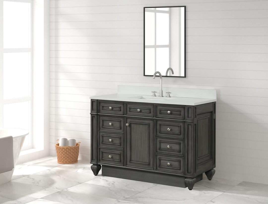 Winston 48" Single Sink Vanity with White Quartz Top - Design Element Bath Kitchen - Bathroom Vanity - Warm White