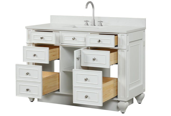 Winston 48" Single Sink Vanity with White Quartz Top - Design Element Bath Kitchen - Bathroom Vanity - Warm White