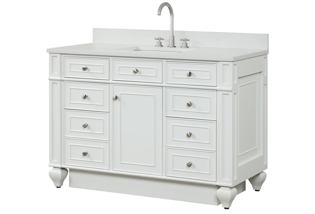 Winston 48" Single Sink Vanity with White Quartz Top - Design Element Bath Kitchen - Bathroom Vanity - Warm White