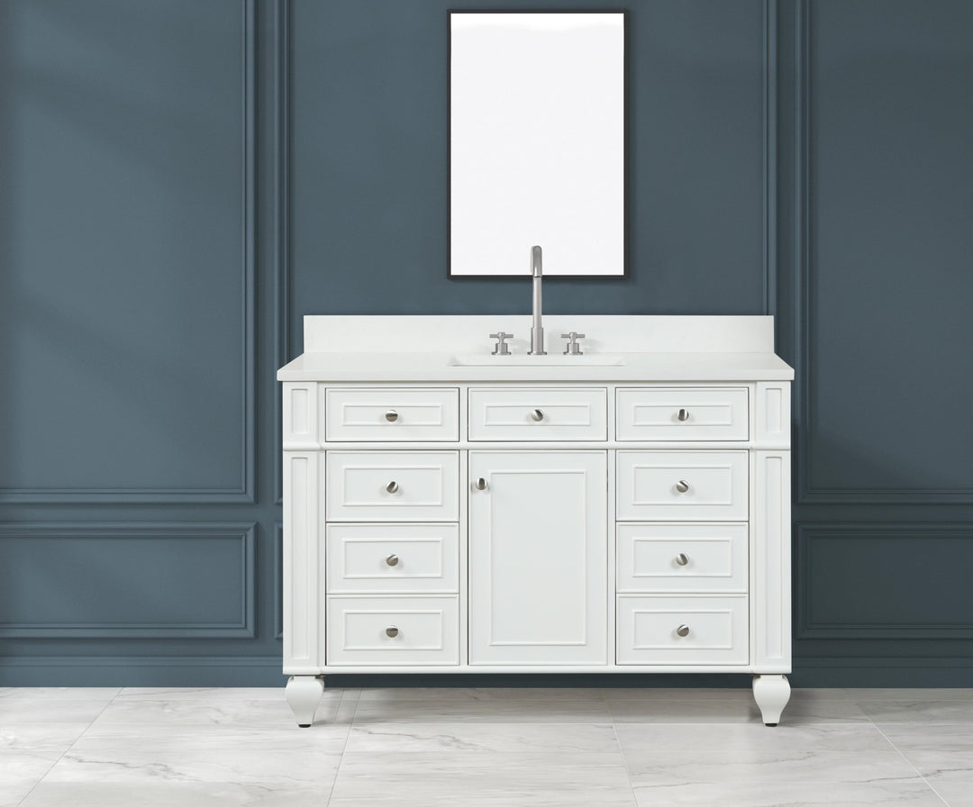 Winston 48" Single Sink Vanity with White Quartz Top - Design Element Bath Kitchen - Bathroom Vanity - Warm White