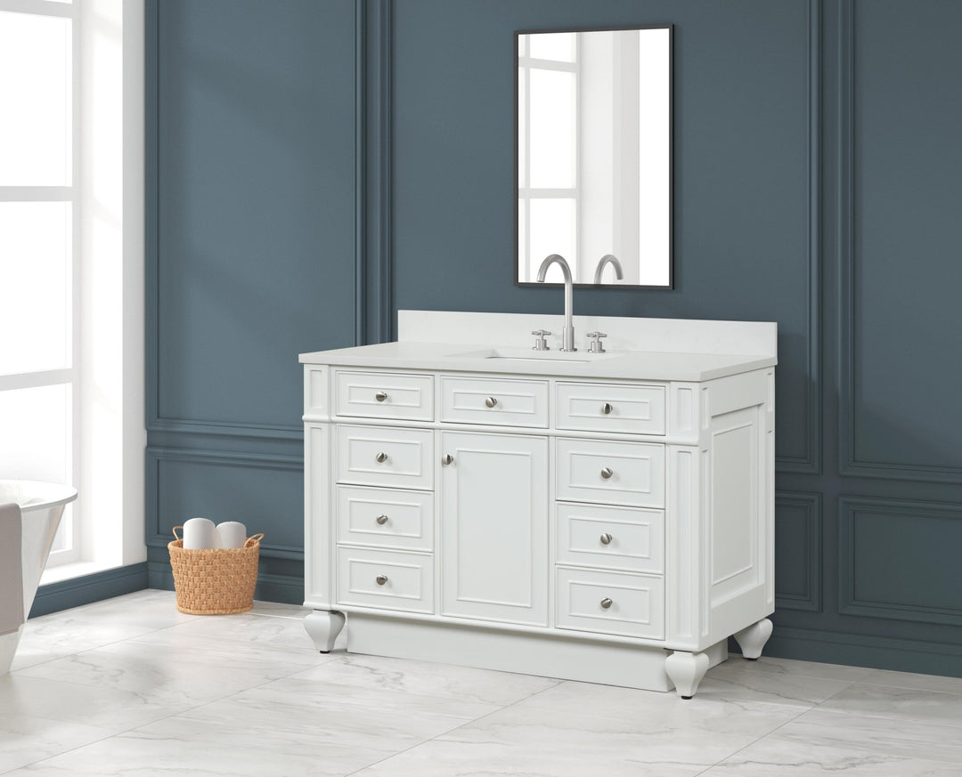 Winston 48" Single Sink Vanity with White Quartz Top - Design Element Bath Kitchen - Bathroom Vanity - Warm White