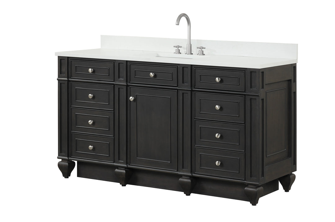 Winston 60" Single Sink Vanity with White Quartz Top - Design Element Bath Kitchen - Bathroom Vanity - Warm White